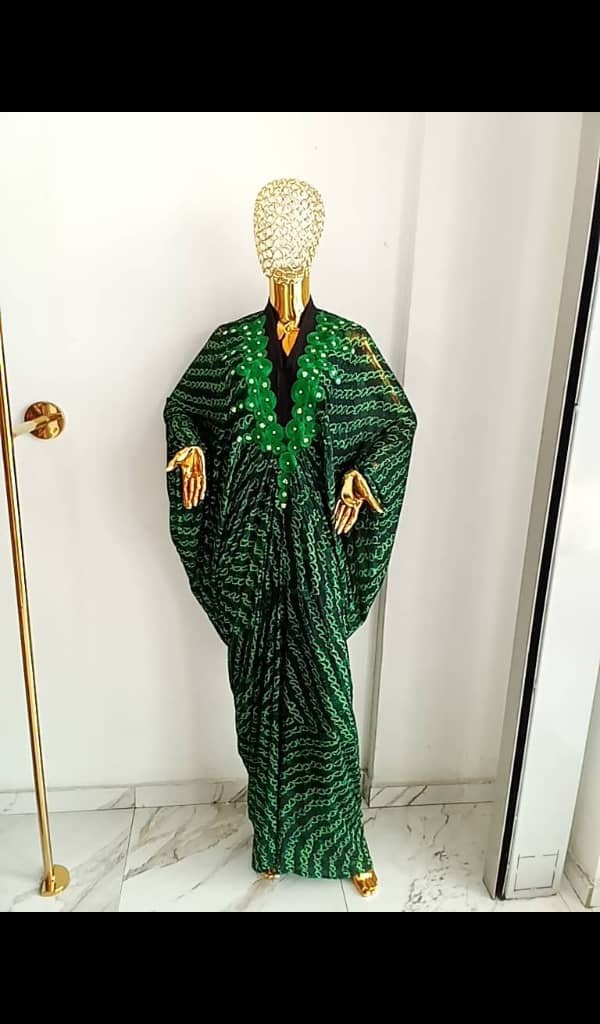 Adire pleated swagger gown with circle Emb